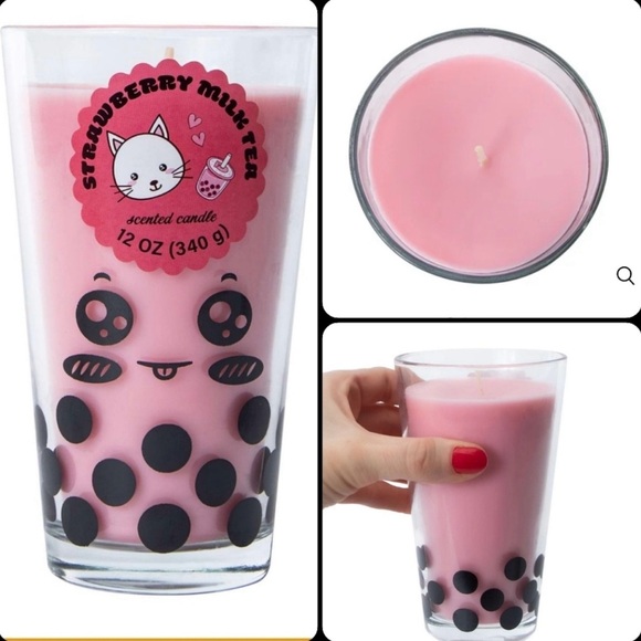 New 12 oz Strawberry Milk Tea Scented Candle Cup - Picture 2 of 5